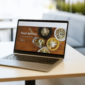 Food website on laptop