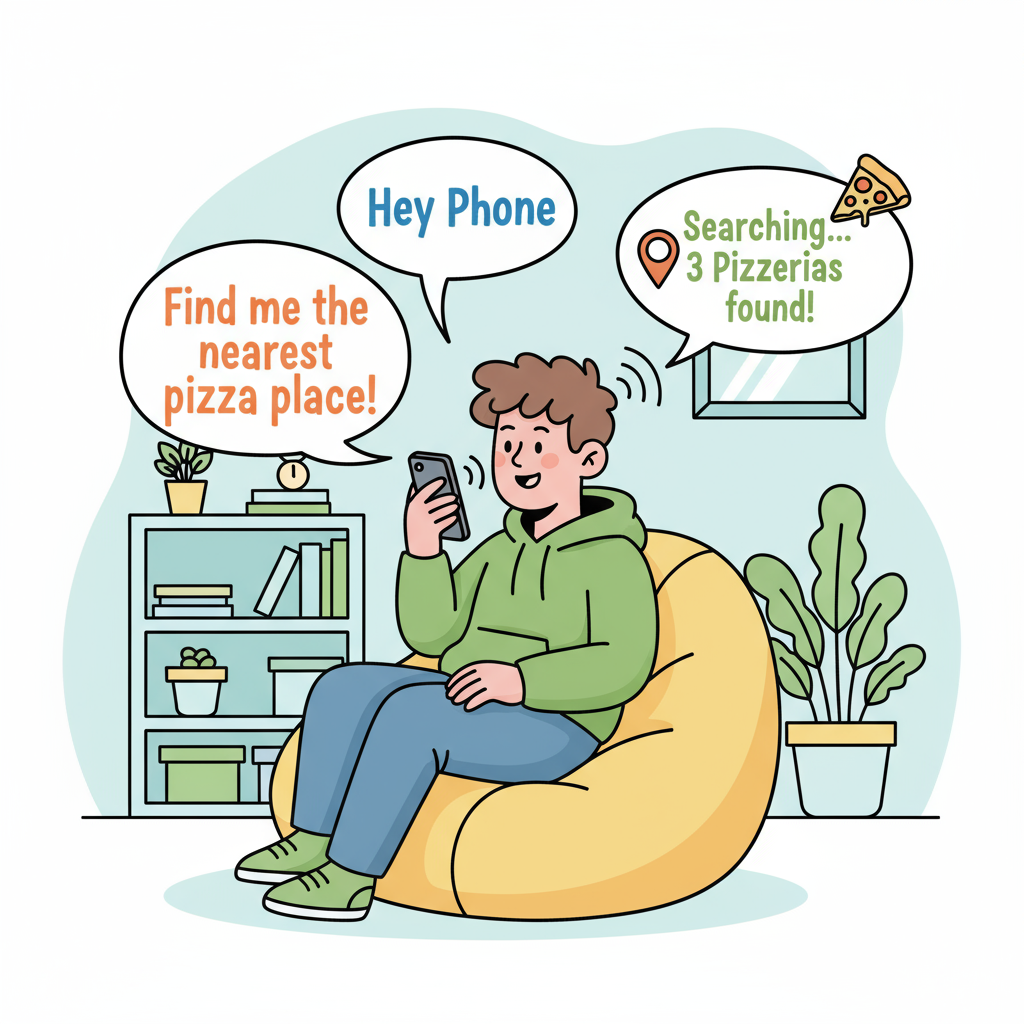 Simple illustration of voice search and how people talk to their phones to find things